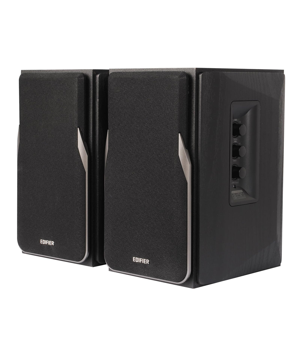 Edifier R1380T side panel controls for easy sound tuning at your desk