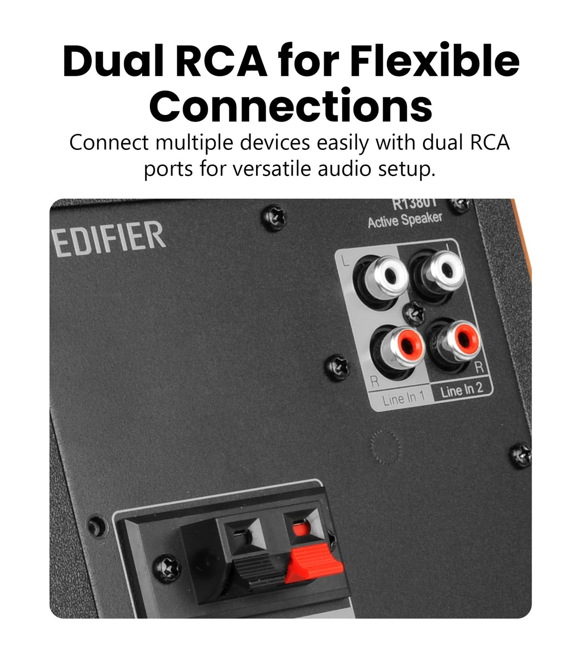 Edifier R1380T MDF wooden enclosure reduces resonance for cleaner sound