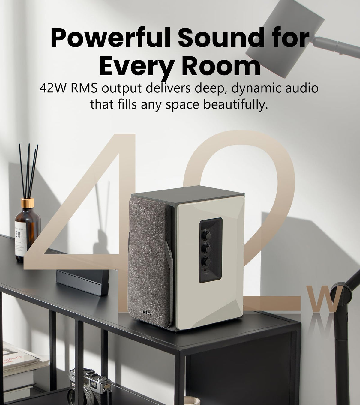 Edifier R1380T MDF wooden enclosure minimizes resonance for cleaner audio