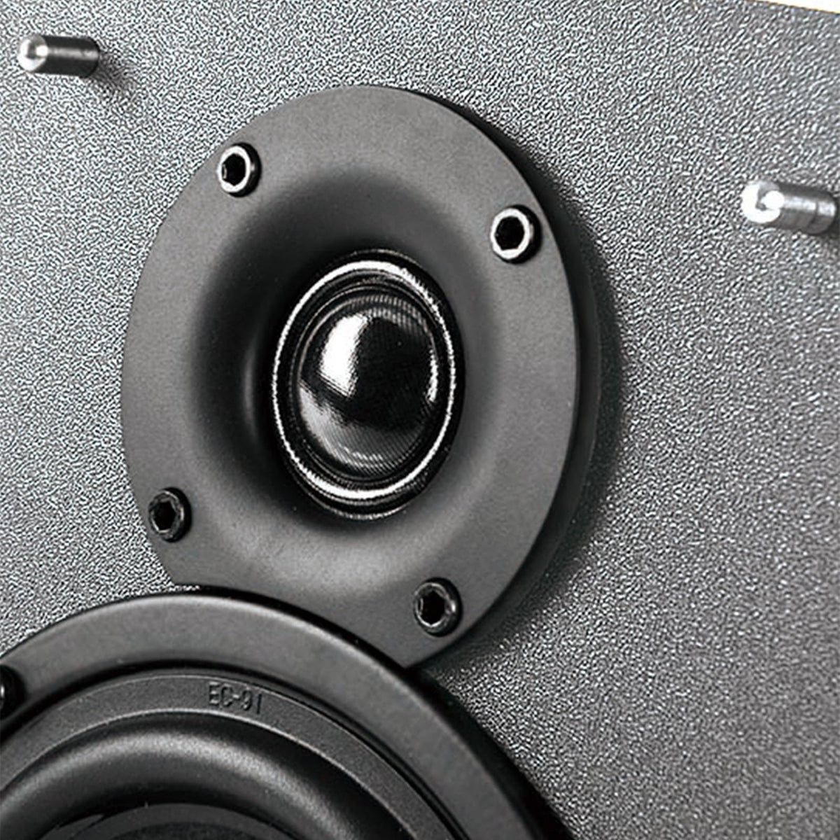 Edifier R1700BT side panel controls for quick EQ tweaks.