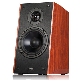 Edifier R2000DB wood remote control enabling easy volume and input adjustments