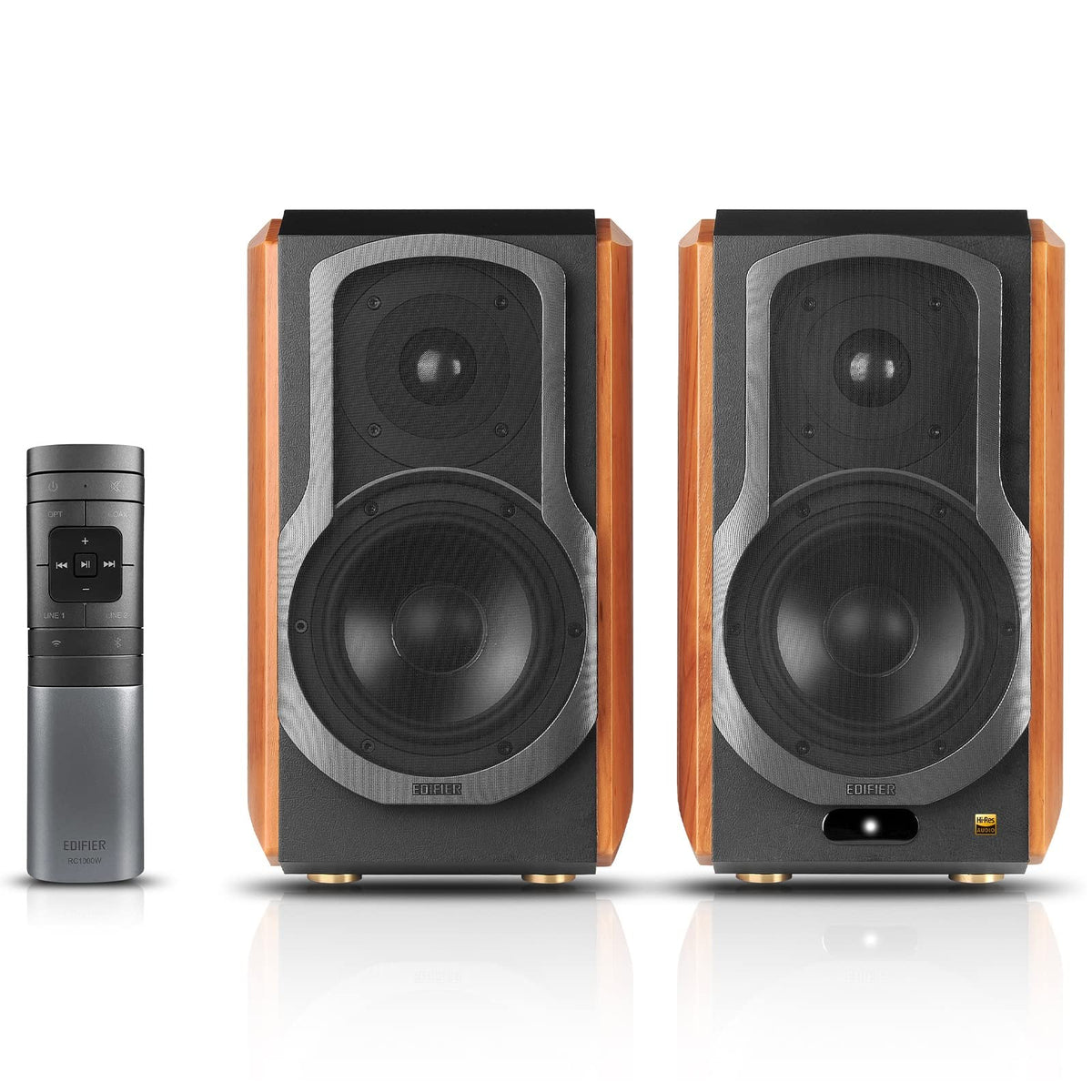 Edifier S1000W front view highlights elegant wood finish for refined listening