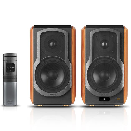 Edifier S1000W front view highlights elegant wood finish for refined listening