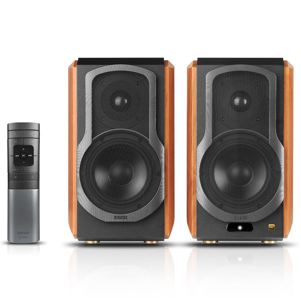 Edifier S1000W front view highlights elegant wood finish for refined listening