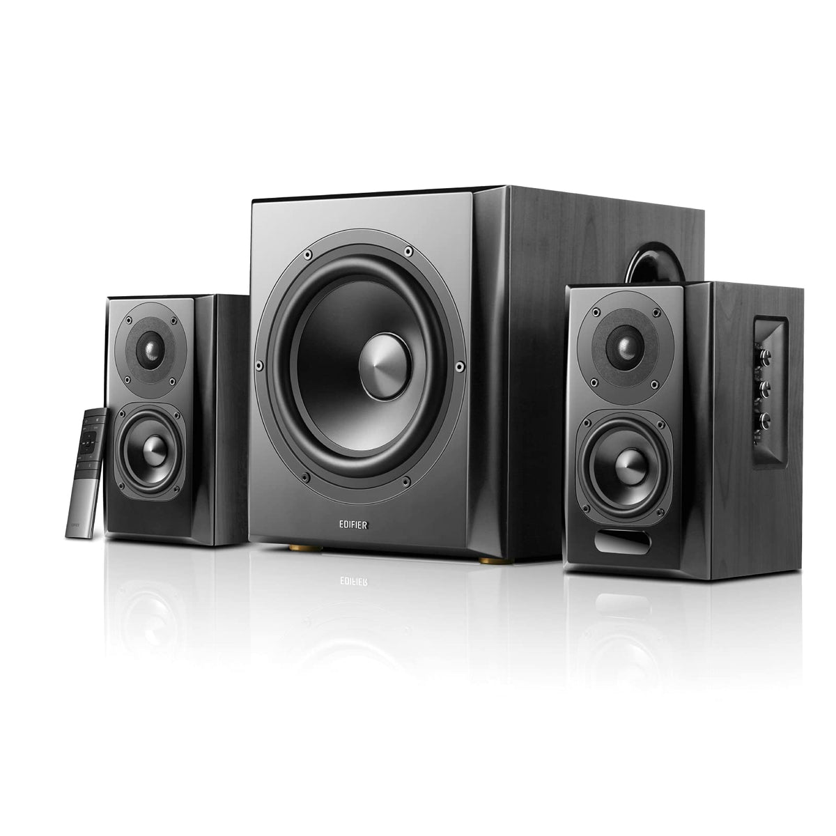 Edifier S351DB titanium dome tweeters deliver bright, detailed highs for music, videos, and films.