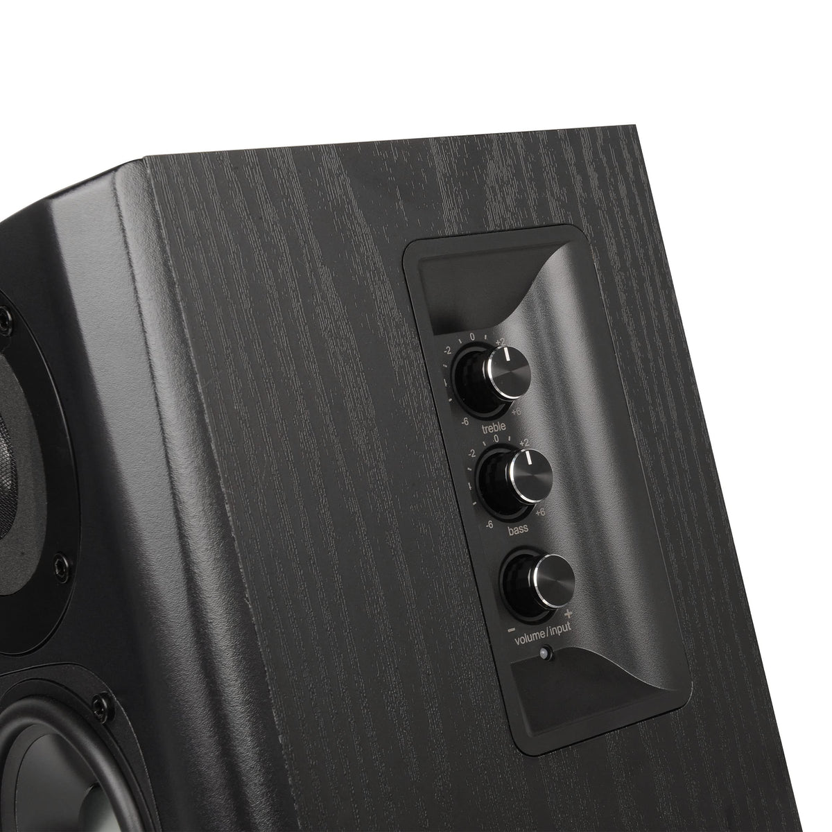 Edifier S351DB wireless remote simplifies switching inputs and adjusting volume.