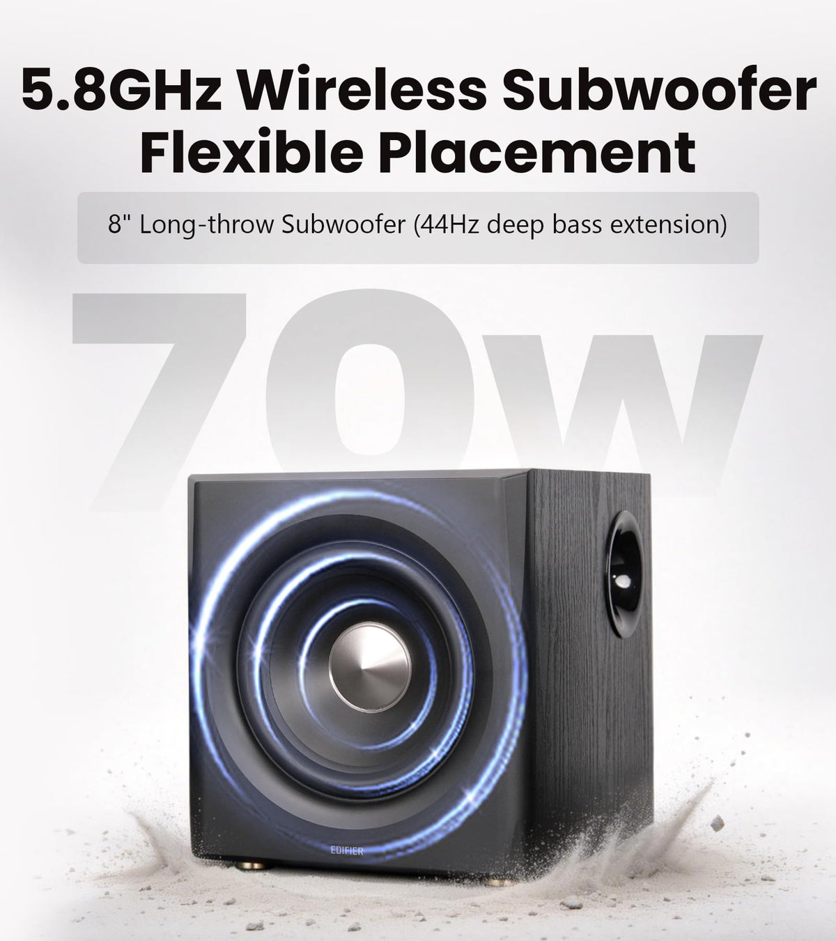 Edifier S355DB Bluetooth 6.0 logo indicating stable wireless streaming.