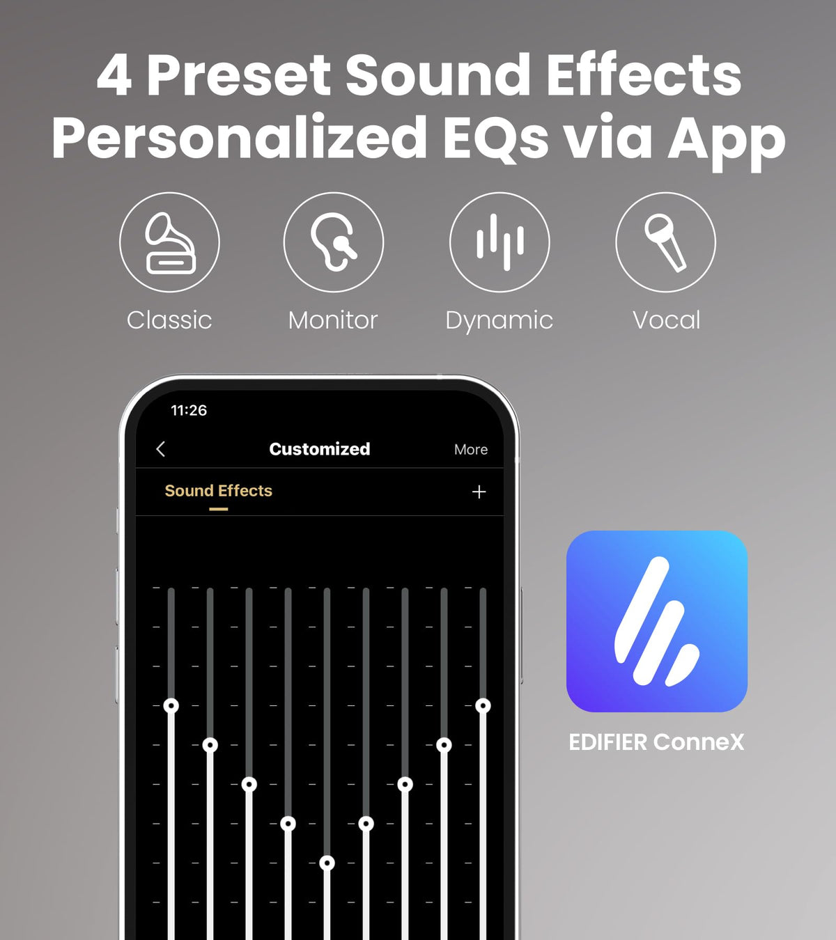 Edifier S355DB ConneX app enables quick EQ presets.