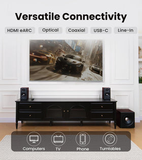 Edifier S355DB optical and coaxial inputs for versatile digital connections.