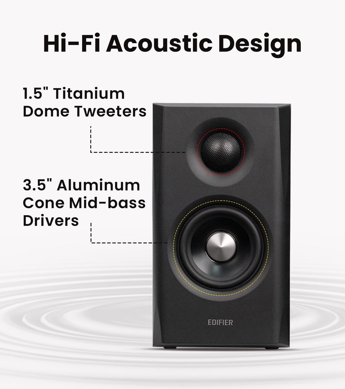 Edifier S355DB satellite speakers deliver precise mids and crisp highs.