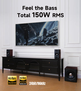 Edifier S355DB wireless subwoofer placed anywhere for immersive bass without wires.