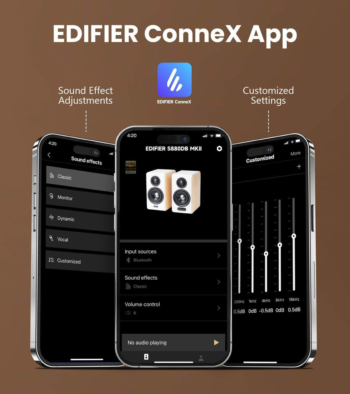 Edifier S880DB MKII full-room stereo setup in dark wood finish.
