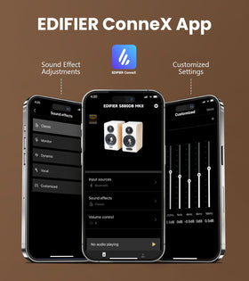Edifier S880DB MKII full-room stereo setup in dark wood finish.