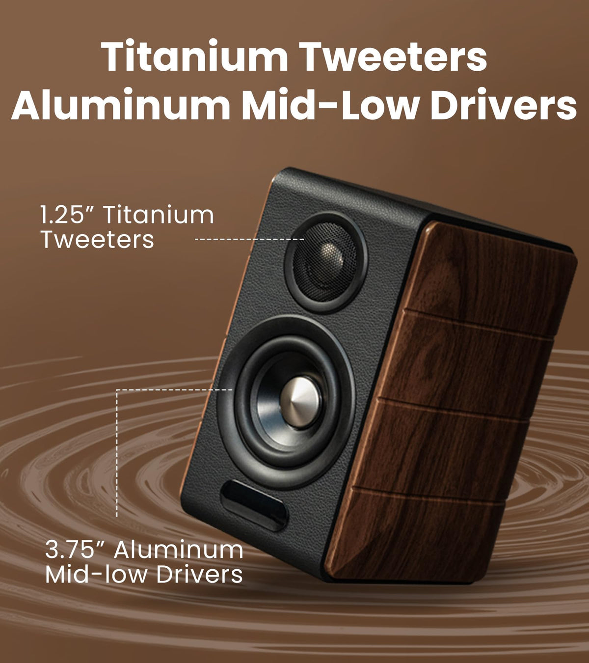 Edifier S880DB MKII woofer detail shows robust aluminum mid-bass for confident rhythm.