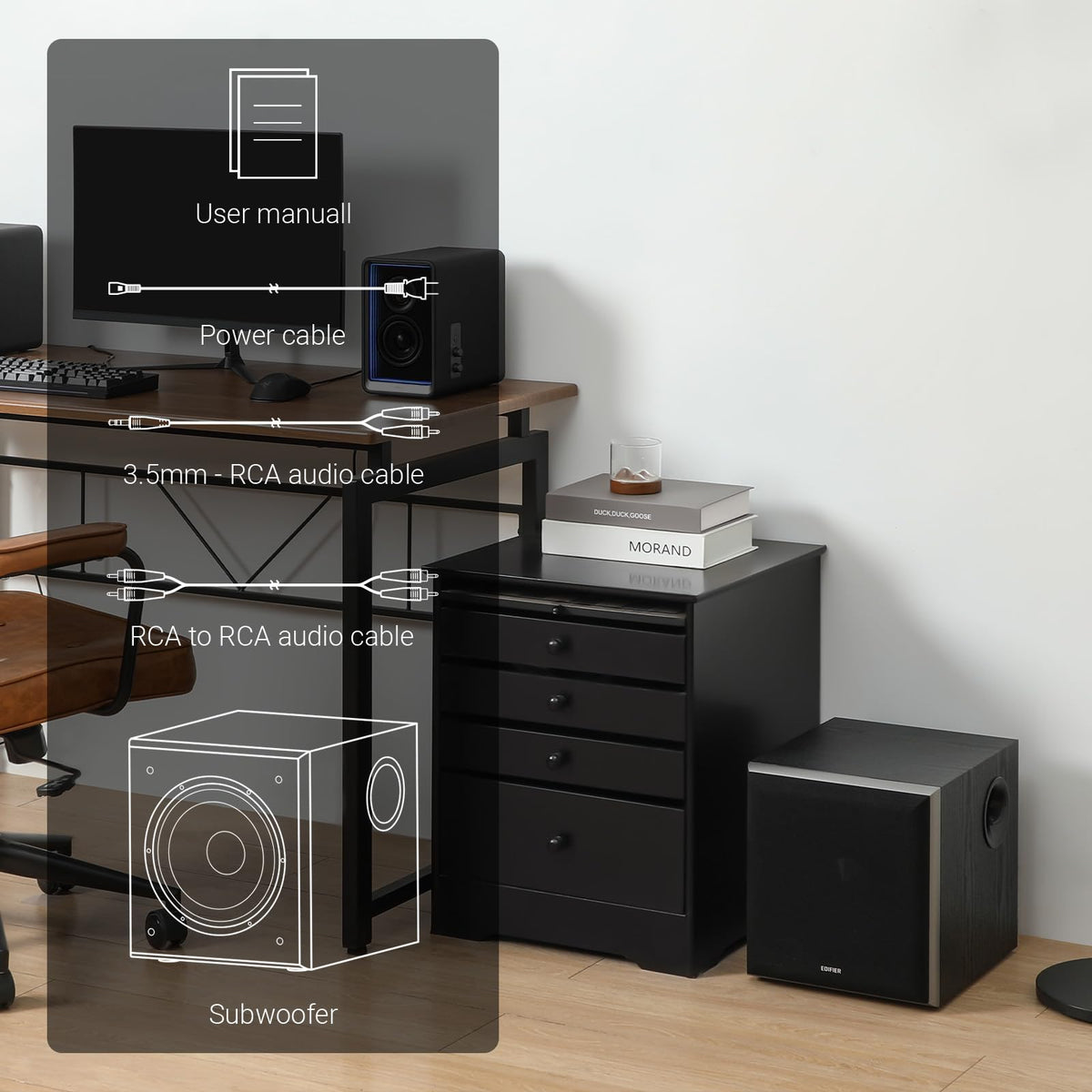 Edifier T5 complements home audio setups with pronounced bass and balance.