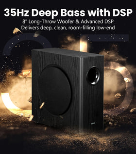 Edifier T5s rear panel highlighting built-in 70W RMS Class-D amp.