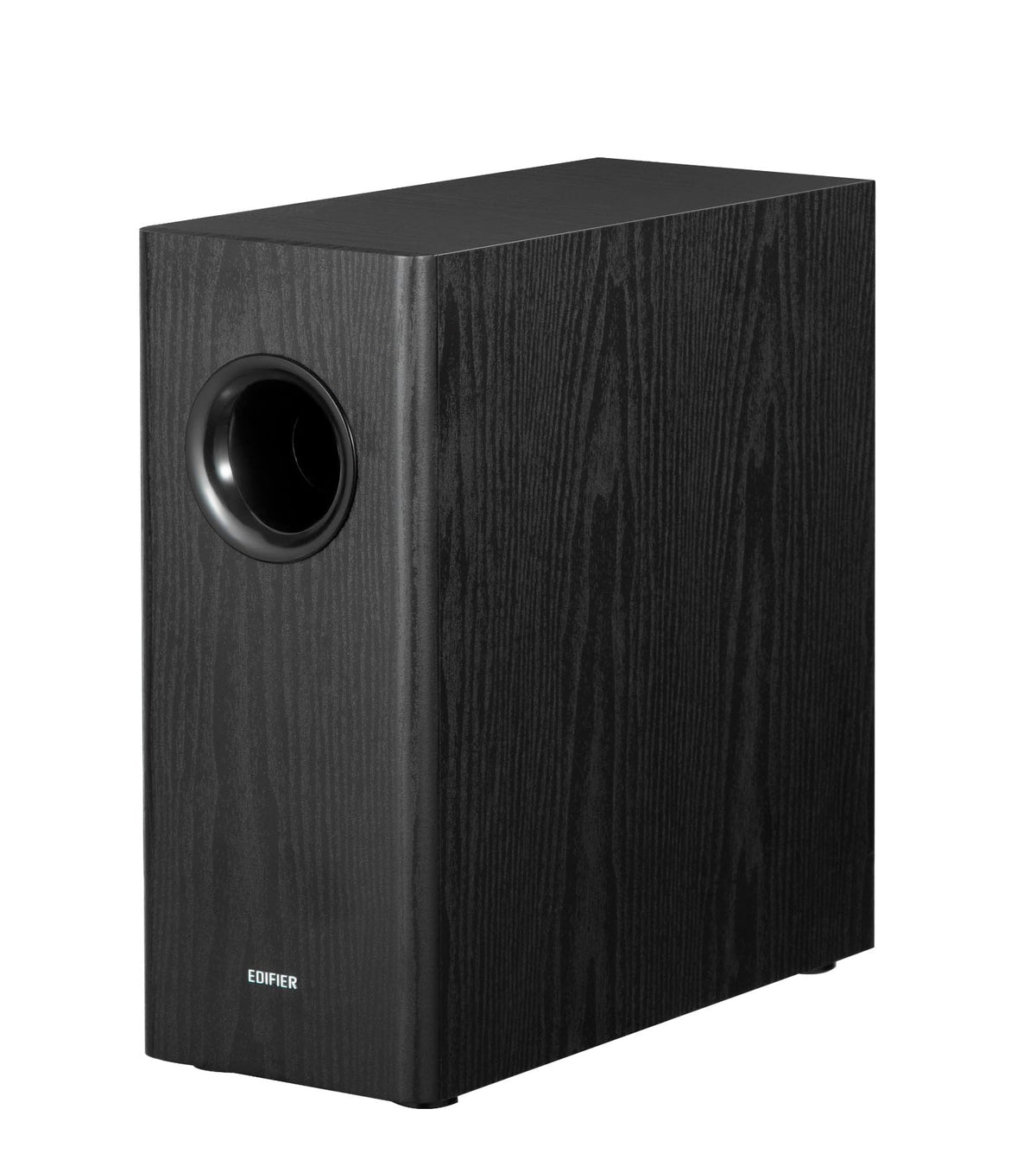 Edifier T5s front view showing an 8-inch long-throw woofer delivering deep bass.