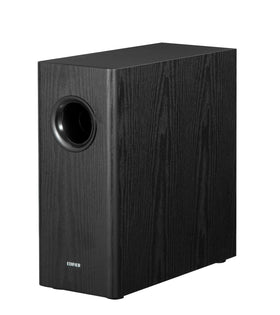 Edifier T5s front view showing an 8-inch long-throw woofer delivering deep bass.