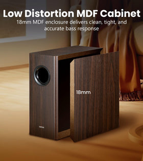 Edifier T5s low-distortion cabinet for tight bass.