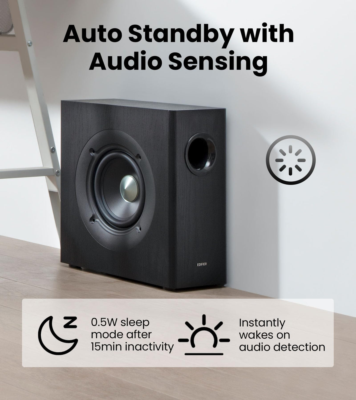 Edifier T5s low-pass filter range 30–160 Hz for tailored bass.