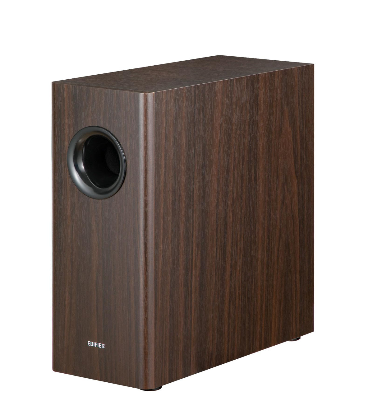 Edifier T5s subwoofer front view enhances compact home theater setup.