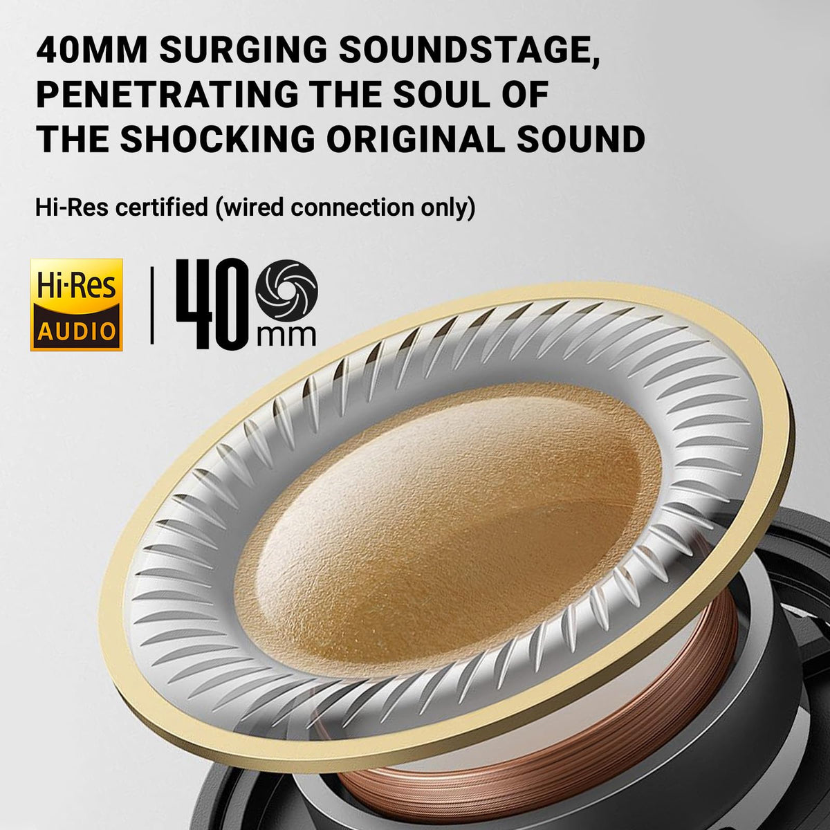 Edifier V80 earcup closeup showing driver detail and high-fidelity benefit