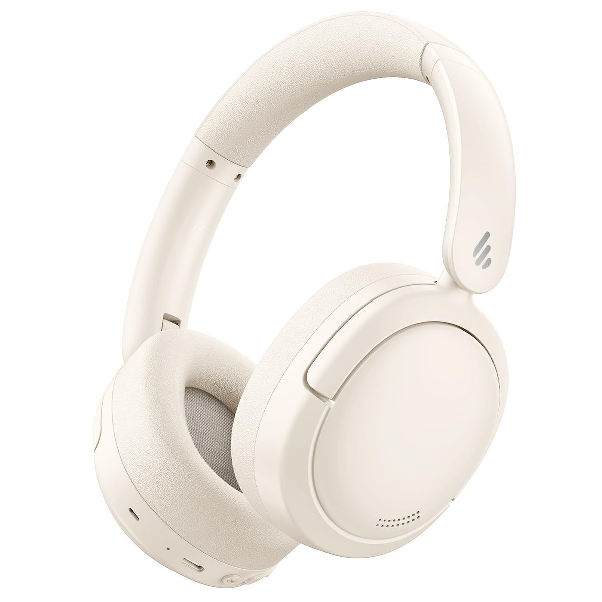 Edifier V80 headphones folded in ivory for compact travel and easy storage