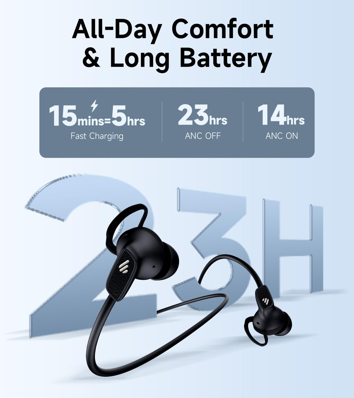 Edifier W280NB Pro controls and label showing ANC and playback buttons for fast adjustments