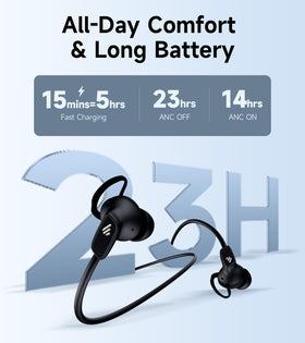 Edifier W280NB Pro controls and label showing ANC and playback buttons for fast adjustments