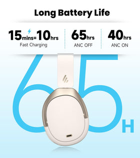 Edifier W80 up to 65 hours of wireless playback per charge.