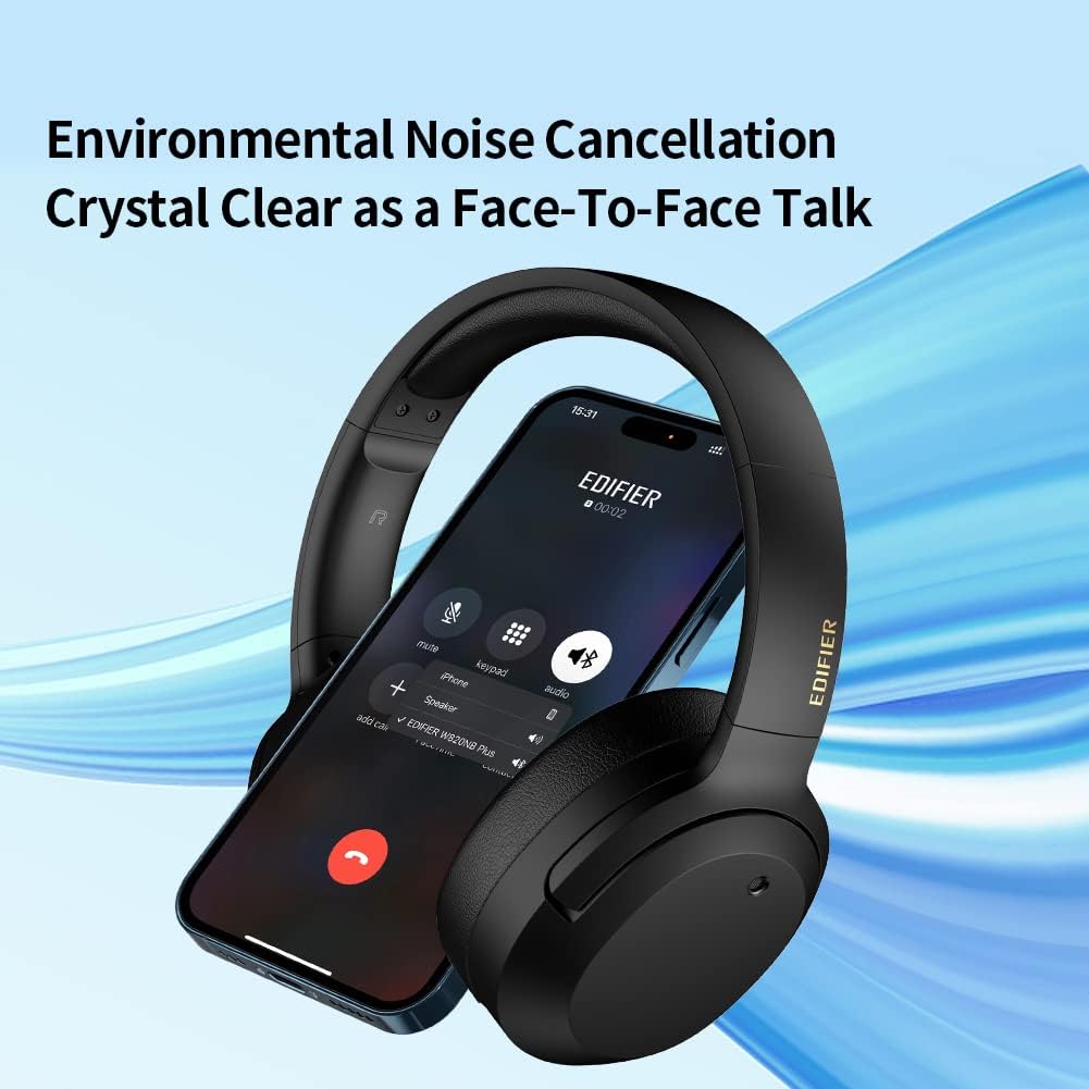 Edifier W820NB Plus driver detail highlighting titanium-coated diaphragm for clarity