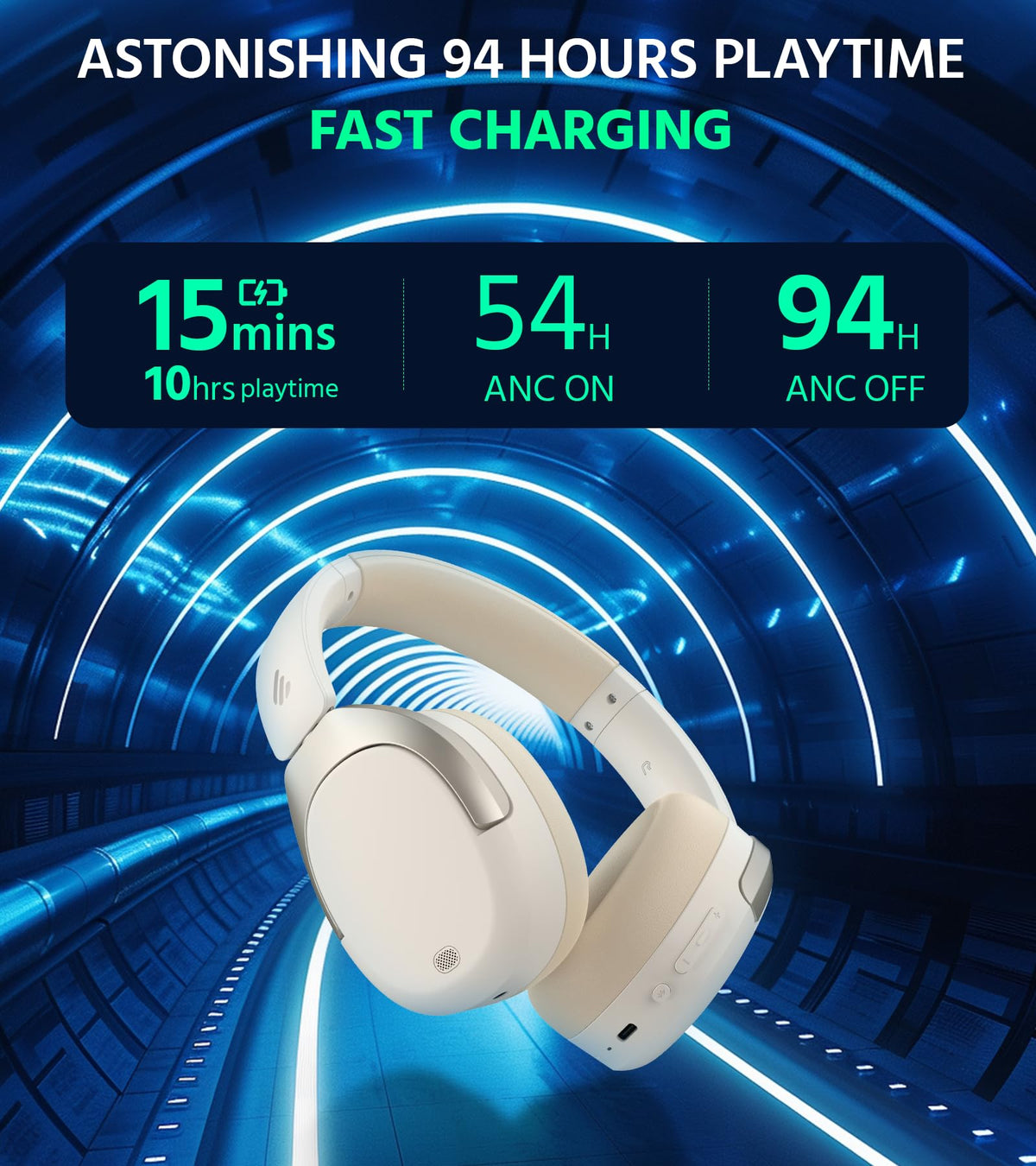 Edifier W830NB earcup controls close-up for easy on-device navigation