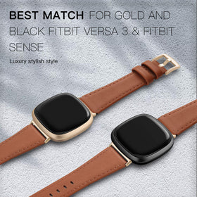 EDIMENS maroon leather band for Versa 3/4 and Sense pairs with formal looks.
