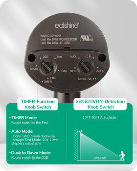 EDISHINE motion sensor with 300-degree rotation for flexible aiming.