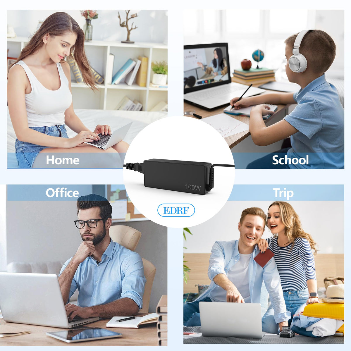 EDRF 100W USB-C charger in a desk setup demonstrating reliable power delivery.