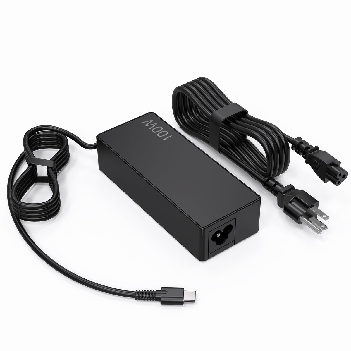 EDRF 100W USB-C laptop charger front view showing compact, fast-charging design.