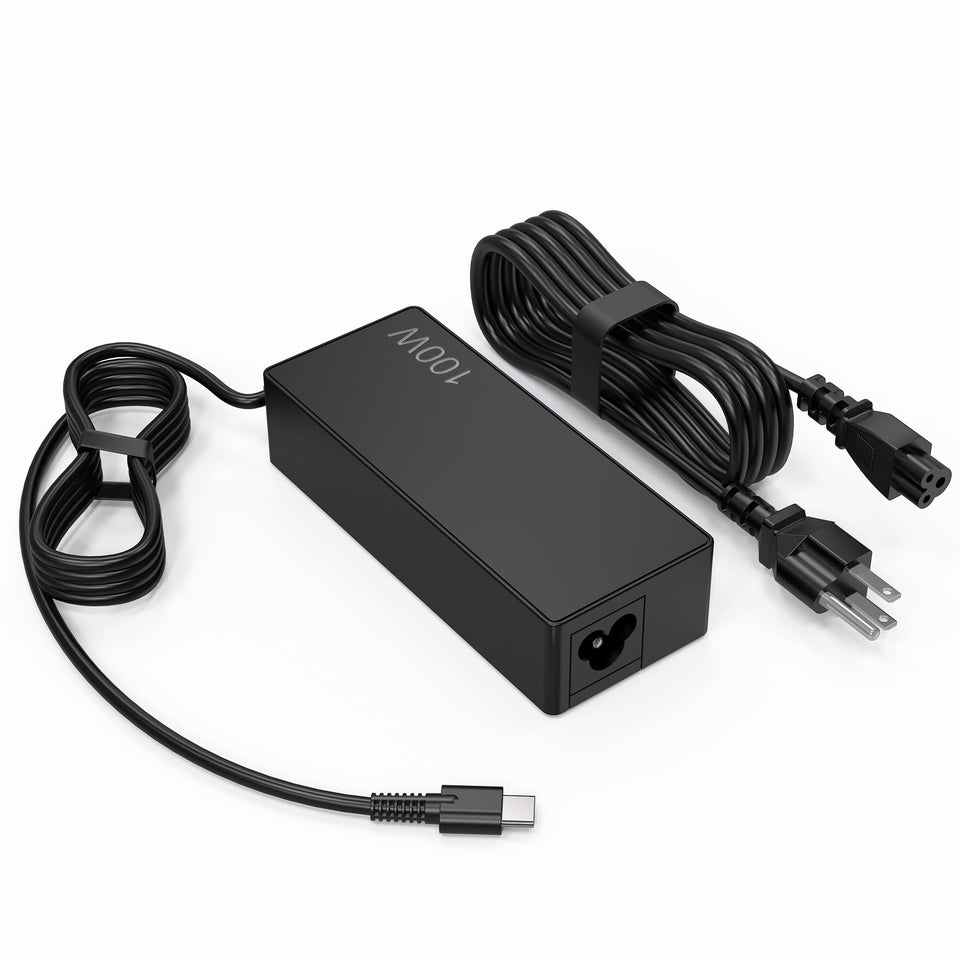 EDRF 100W USB-C laptop charger front view showing compact, fast-charging design.