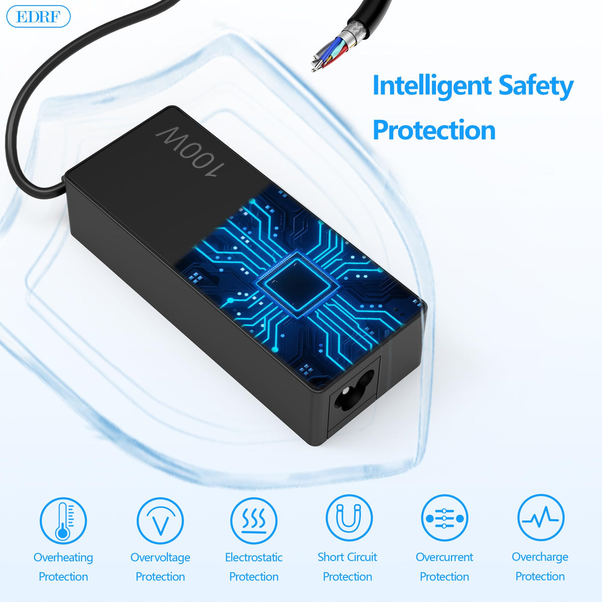 EDRF 100W USB-C charger travel-friendly design for portable use.