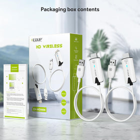 EDUP packaging and accessories including HDMI and USB cables for quick setup