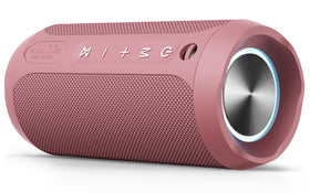 EDUPLINK pink front-view Bluetooth speaker, ideal for portable music on the go.
