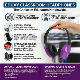 Eduvy 12-pack durable wired headphones for classroom use