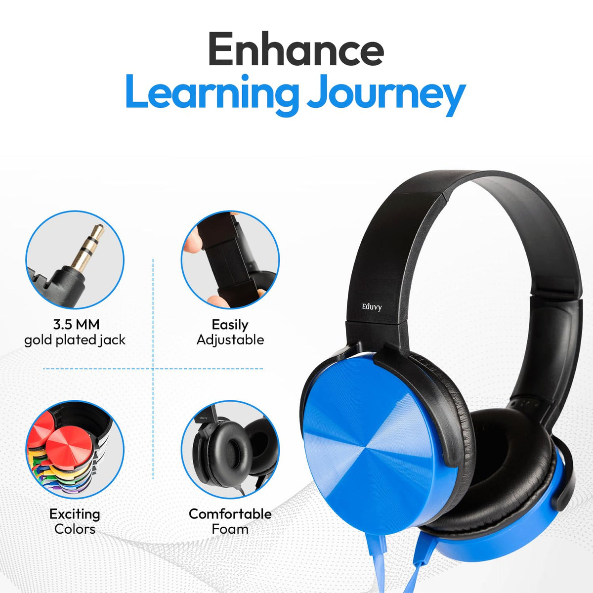 Eduvy headphones gold-plated jack for reliable classroom audio connections.