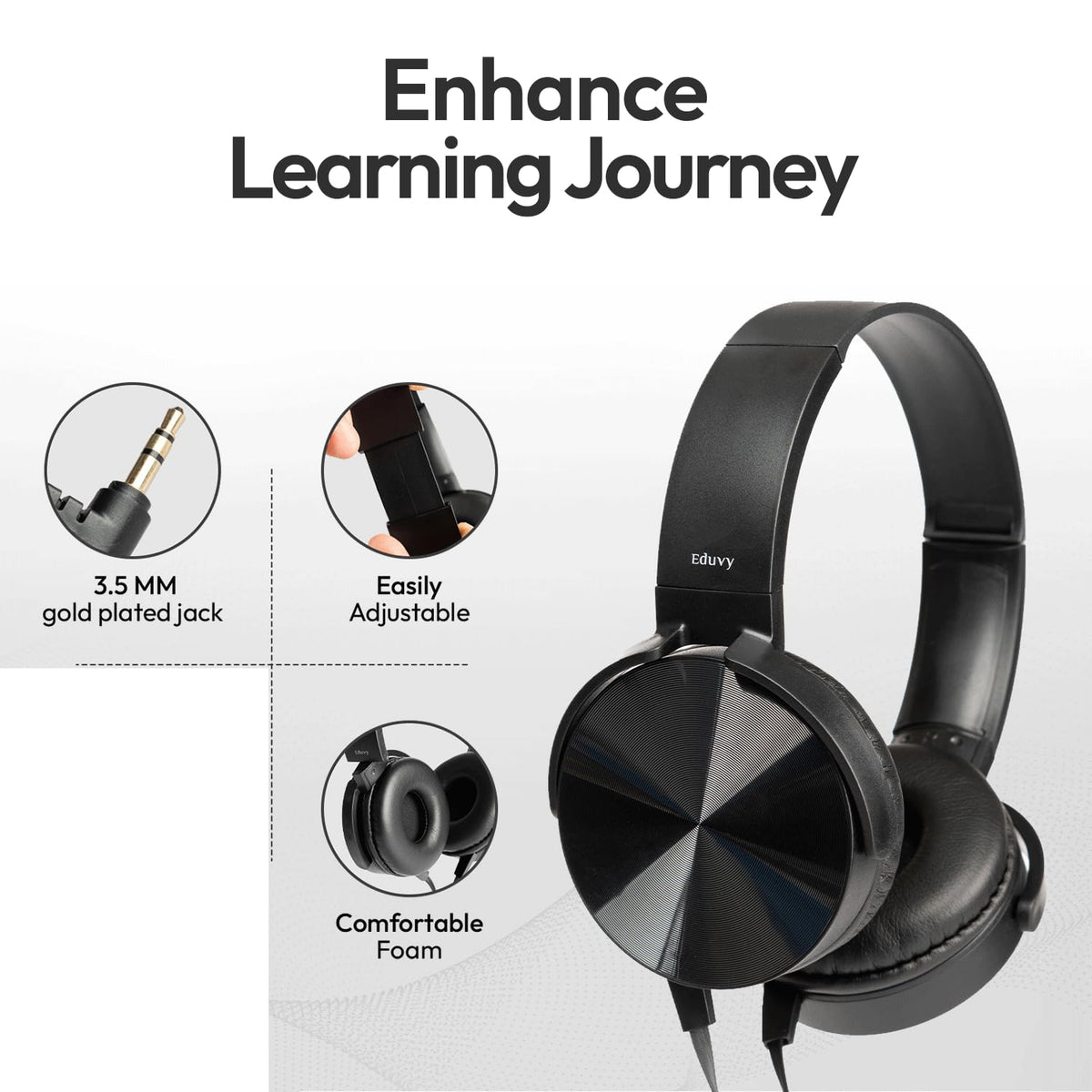 Eduvy Gold-plated 3.5mm jack highlights durable wired connection quality.