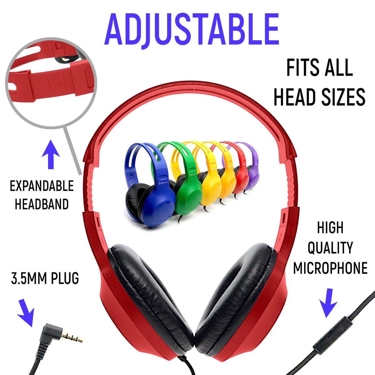 Eduvy gold-plated 3.5 mm jack delivers reliable classroom audio.
