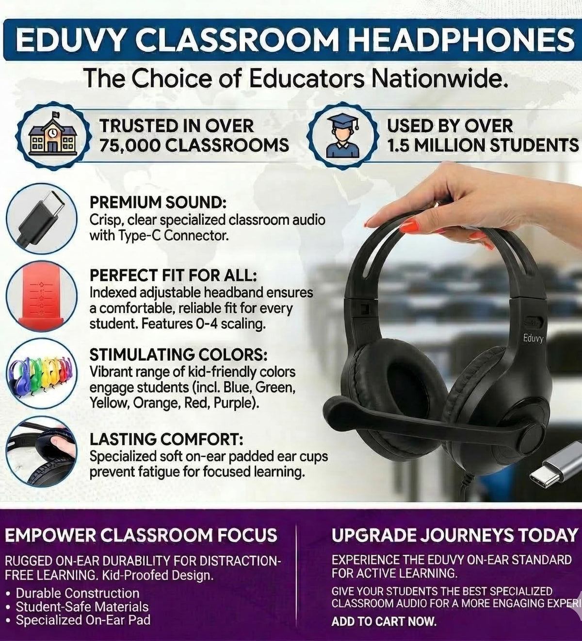 Eduvy close-up of soft ear cushion offering comfortable extended wear