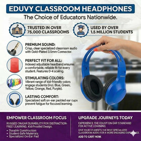 Eduvy heavy-duty headphones with 6 ft cord for roaming students.