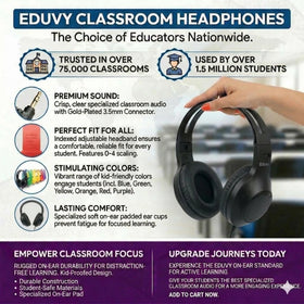 Eduvy heavy-duty headphones with 6ft cord support flexible seating.