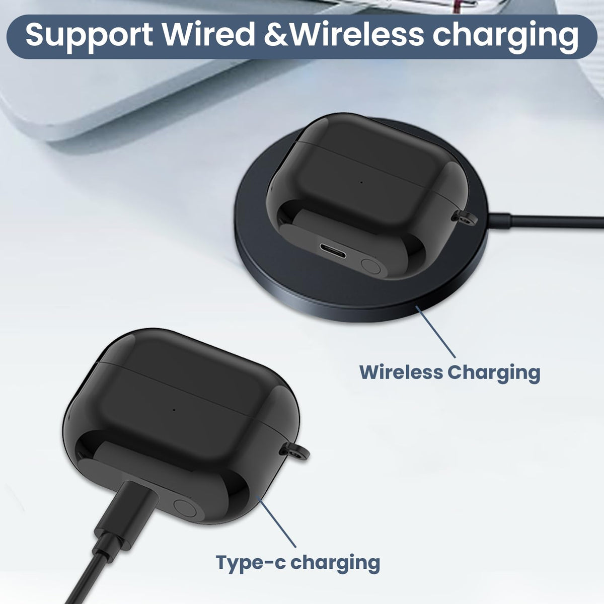 E ECSEM Buds 3 Pro charging case with USB-C cable for versatile power.