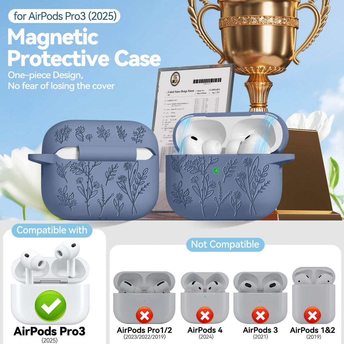Eekonpft flower engraved AirPods Pro 3 case adds style and protection.