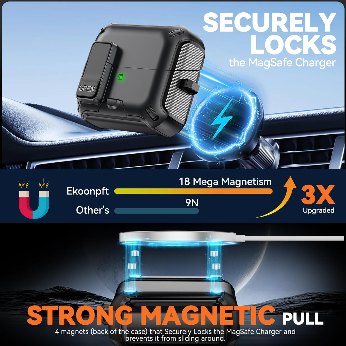 Eekonpft Buds3 case with secure lock clip keeps buds closed during transport.